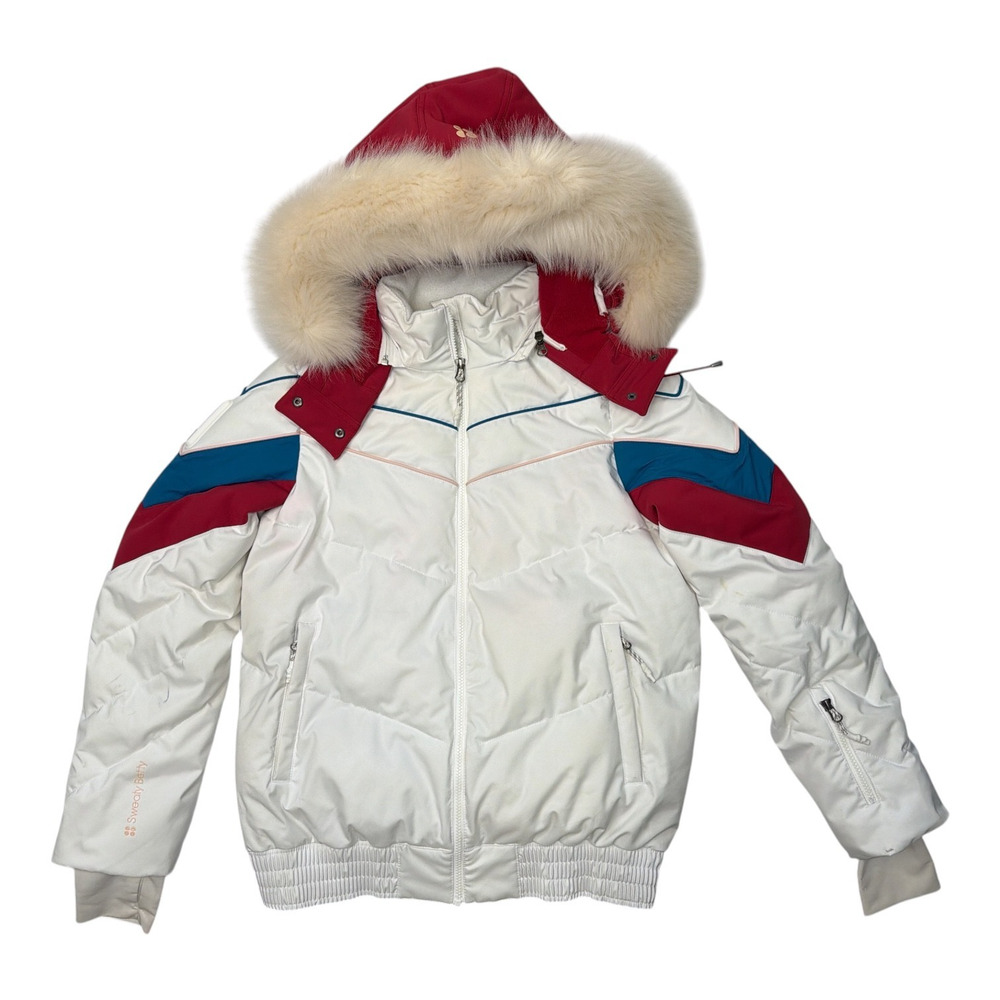 Sweaty Betty Womens Powder Ski Puffer Jacket Size Medium Colorblock Fur Hood
